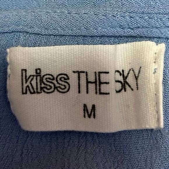 Kiss The Sky Blue Plunge V-Neck 3/4 Bell Sleeve Lace Crochet Jumpsuit Romper M - Picture 4 of 5